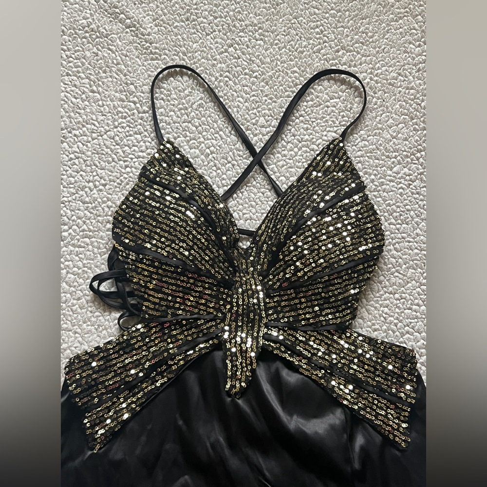 Dress butterfly Black and Gold Sequin y2k
